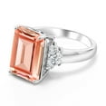 thumbnail image 3 of Gem Stone King 925 Sterling Silver Peach Nano Morganite Ring for Women (6.60 Cttw, Gemstone October Birthstone, Emerald Cut 14X10MM, Available in Size 5, 6, 7, 8, 9), 3 of 6