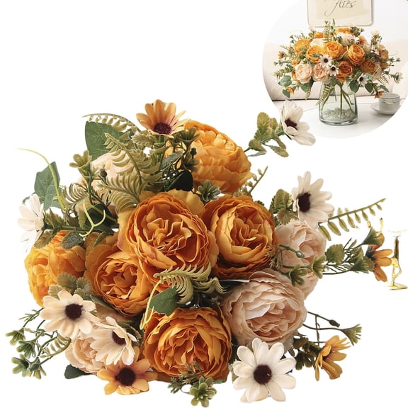 Peonies Artificial Flowers, Orange Peony Arrangements Silk Bouquet for Vase Table Centerpiece Wedding Decor