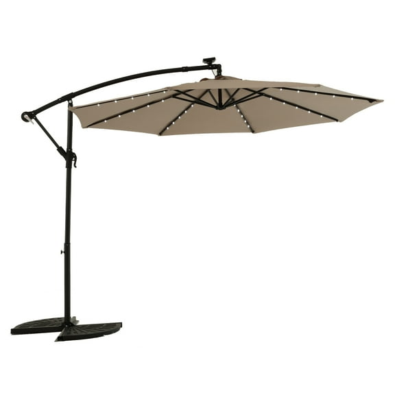 10 ft. Solar LED Market Tilt Patio Umbrella Offset Hanging Outdoor Umbrella