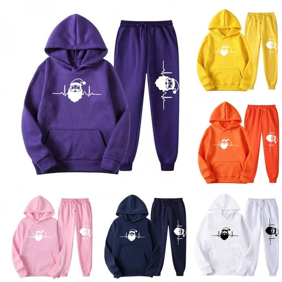 Vhkiploz 2Pcs Plus Size Winter Gym Sweatsuits for Women's Long Sleeve Pullover Hoodie and Taper Joggers Solid Printed Everyday Athletic Outfit Sets