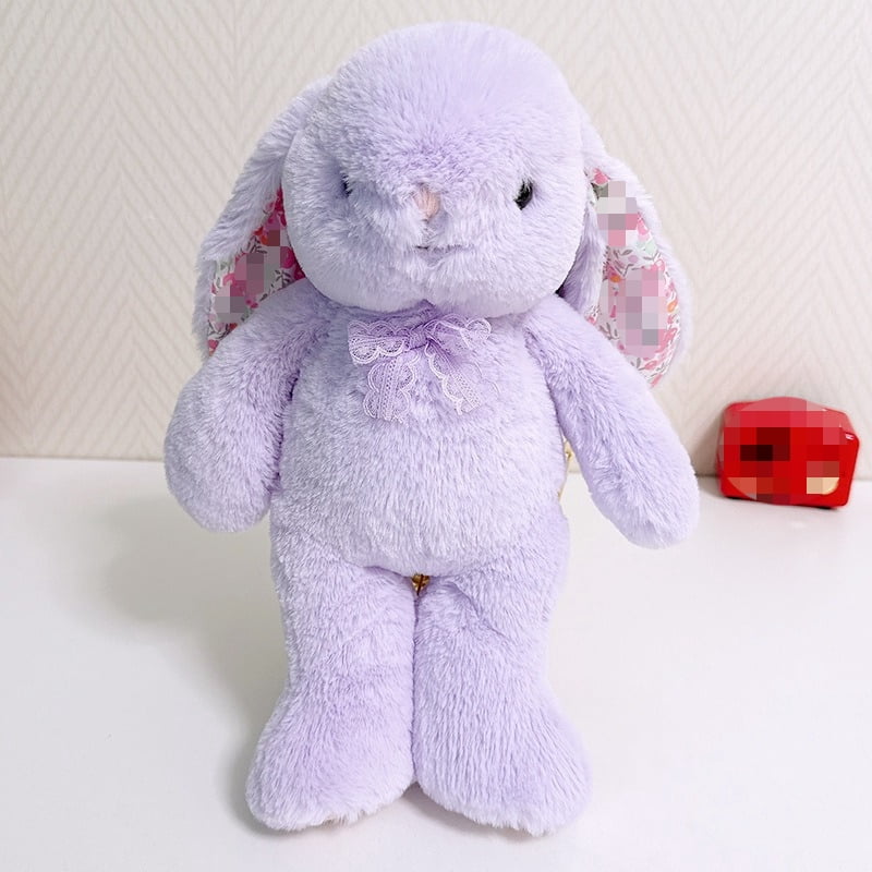 YTTAL Floral Lined Ear Lavender Bunny Plush - Cute Stuffed Animal | Perfect Easter Basket Stuffer & Cozy Home Accent