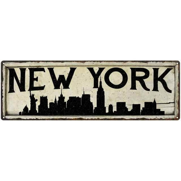 New York City Sky Line Silouette Chic Wall Decor 6x18 Metal Sign 106180028027