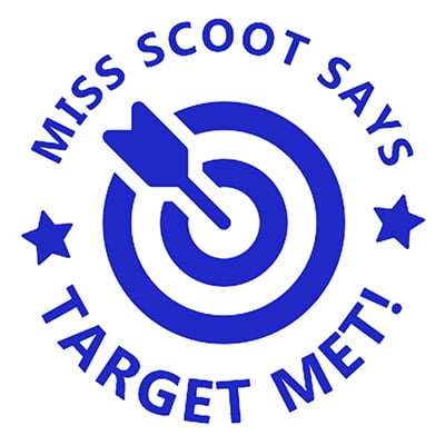 Printtoo Personalized Teachers Stamp Target Met! Teachers Name Self-Inking Rubber Stamp Achievement Message For Students Classroom & Homework Supplies,Blue - 30 x 30 mm