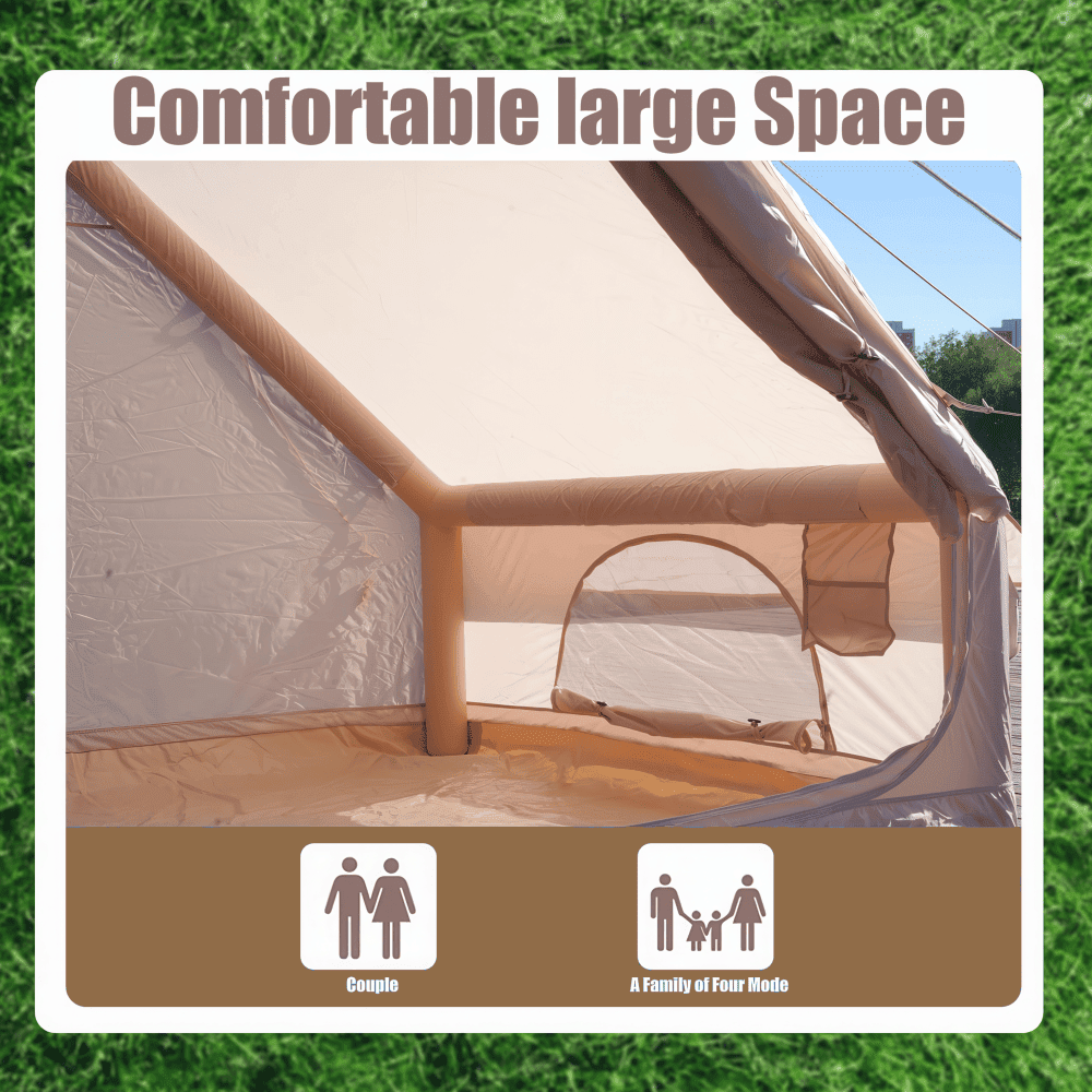 Tcbosik 4-6 Person Inflatable Camping Tent with Pump, Waterproof Glamping Tent with 12 Mesh Windows, 4 Season Easy Setup Blow Up Tent for Beach, Picnic, BBQ, Khaki