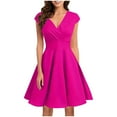 thumbnail image 1 of Liquidation d'Été 2025! Robe Grande Taille pour Femmes, Liquidation d'Été pour Femmes, Robes d'Été Unies Col en V Manches Courtes, 1 of 5