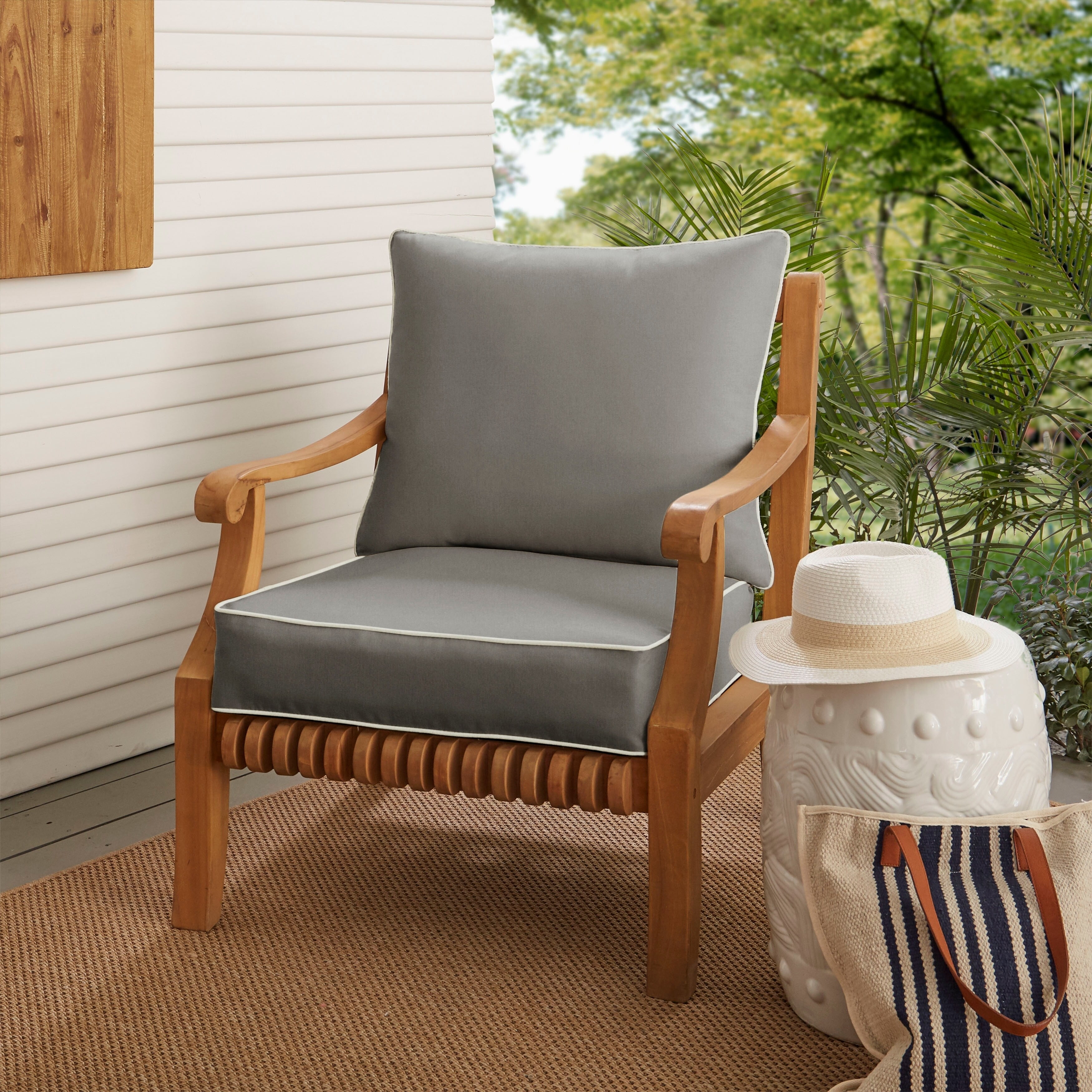 Humble And Haute Sunbrella Charcoal Grey With Ivory Indoor Outdoor Chair Cushion And Pillow Set Corded Walmart Com Walmart Com