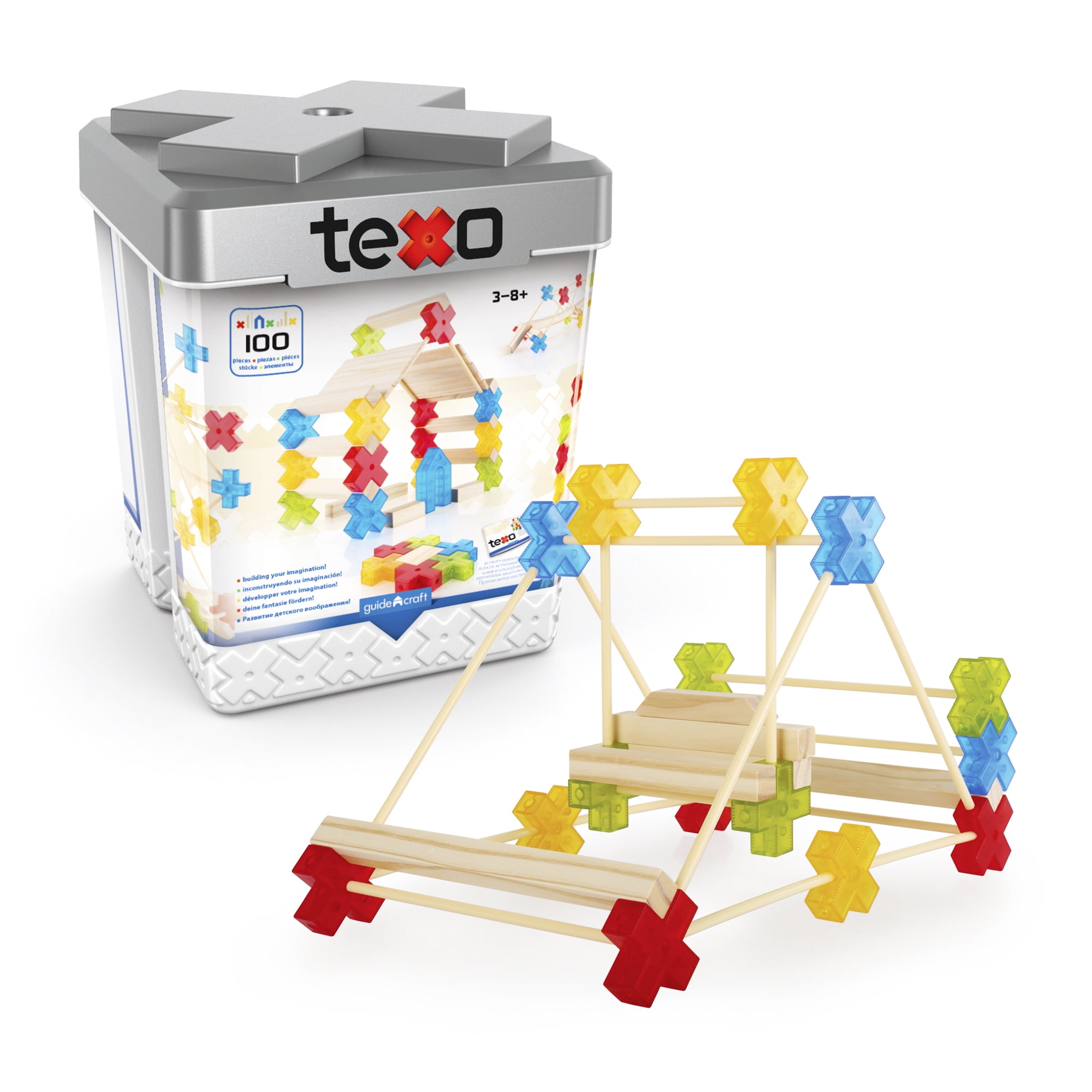 Guidecraft Guidecraft Texo 100 Piece Set - 3D Geometric Designs Educational Interlocking Shapes- Architectural Building-Bricks STEM Toys For Kids