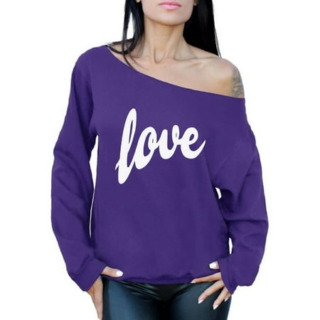 Sweatshirt Purple Women Awkward Styles Love Sweatshirt Love Off The Shoulder Sweatshirt Slouchy Sweater Valentine's Day Gift for Her Love Sweater Love Gift Idea for Women Valentines Day Sweatshirt Love Off the Shoulder Top ()