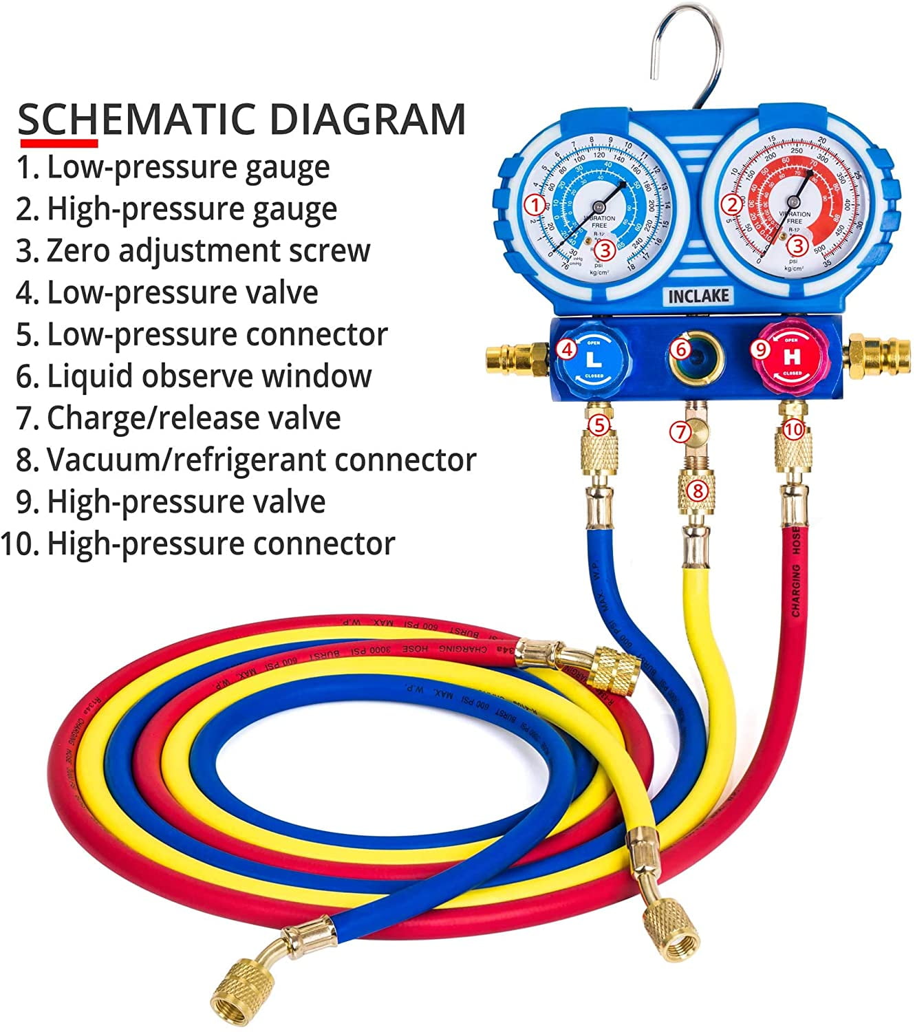Orion Motor Tech AC Gauge Set With Vacuum Pump - Professional HVAC Tool Kit For R134a R12 R22 Systems