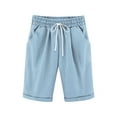 thumbnail image 3 of Taqqpue Girls Summer Shorts Elastic Waist Knee Length Bermuda Shorts Casual Loose Comfy Drawstring Workout Shorts Pockets Cotton Linen Capri Pants foir Kids 3-13Y, 3 of 3