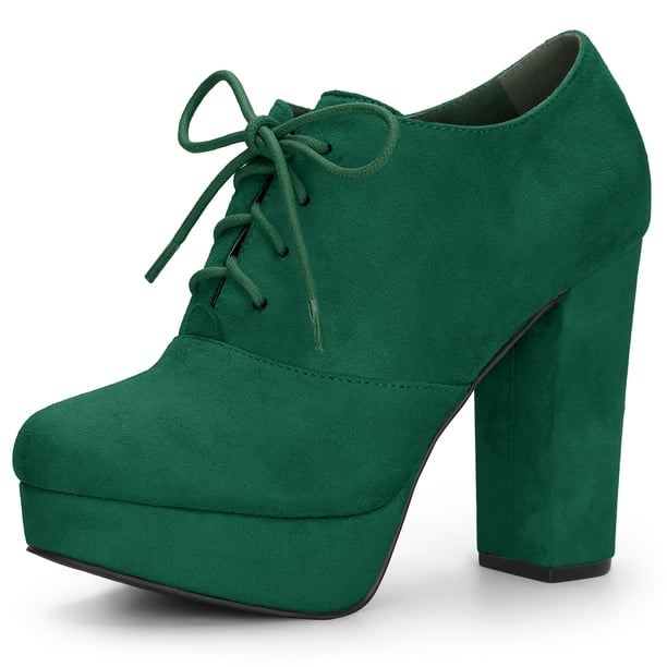 Botines Con Tacón Grueso Y Plataforma Redonda Para Mujer Verde esmeralda 37.5
