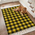 thumbnail image 4 of Bedroom Rug Carpet 3'x 5', Black Yellow Plaid Washable Floor Carpet with Tassels, Retro Country Buffalo Check Gingham Elegant Soft Floor Rug Mat for Patio, Balcony, Laundry, Room Decor, 4 of 9