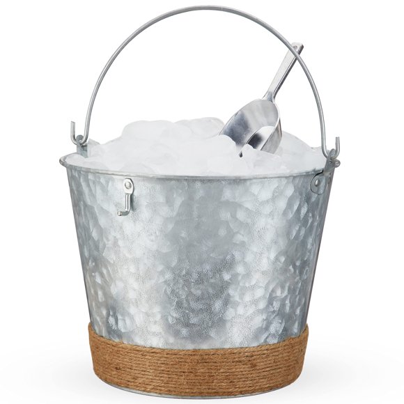 Cubeta de Hielo Rústica Twine de Metal Galvanizado de 3.8L con Cuchara