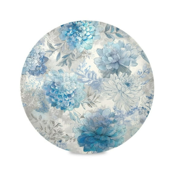 Round Placemats Set of 6 Heat Resistant Washable Kitchen Table Decorations 15.4in Bright Blue Blooming Peonies