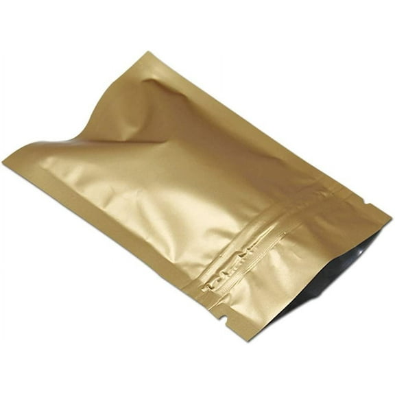 100Pcs Matte Aluminum Foil Zipper Lock Packing Bag Resealable for Zip Packaging with Lock Seal Mylar Pack Pouch Self Seal Storage Package Bags for Food (Matte Gold, 2.76x3.94inch(7x10cm))