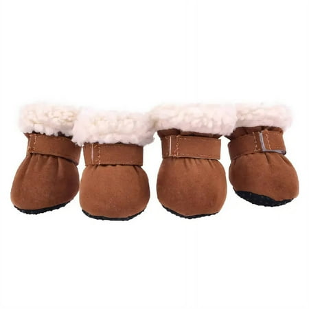 GASTROPOD 4Pcs Dog Shoes Warm Fleece Lining Dog Boots Anti-Slip Sole Dog Booties Waterproof & Comfortable for All-Weather Dog Rain Boots 4.5x4.0cm Brown