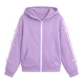 thumbnail image 7 of FAVIPT Girls Zipper Hoodies Side Ribbon Bow Long Sleeve Hooded Sweatshirt with Kangaroo Pocket Casual Cute Loose Hoodie Jacket Purple,10-11Years, 7 of 7