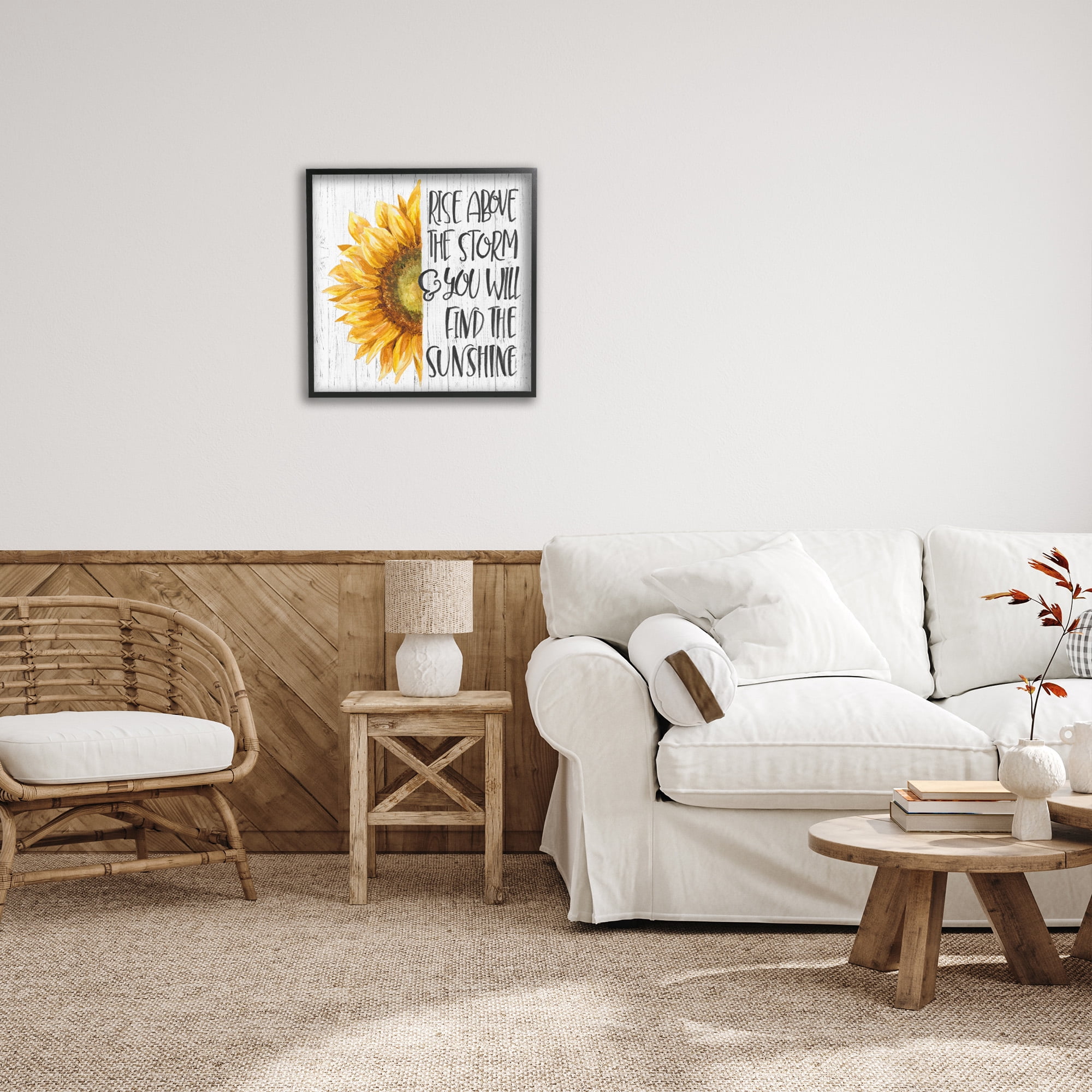 Stupell Industries Find Sunshine Motivational Sunflower Botanical & Floral Painting Black Framed Art Print Wall Art, 24 x 24
