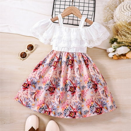 

Aayomet Flower Girl Dress Girl s Floral Short Sleeve Dresses Kids Ruffle Lace Camisole Sundress For Casual Dress 2 To 6 Pink 5-6 Years