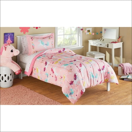 Mainstays Kids Microfiber Twin Unicorn Bed in a Bag, 1 ...
