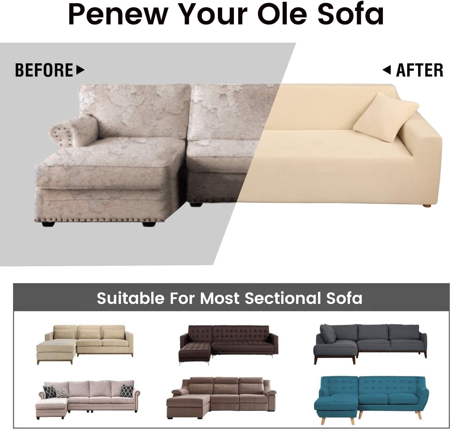 TOPCHANCES 2-Pieces L-Shaped Sectional Sofa Covers, Thicken Velvet Sofa Couch Slipcovers for 3 Seats+3 Seats Corner Couch (Beige)