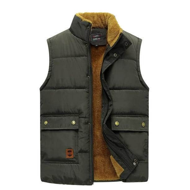Men's Winter Puffer Vest Quilted Soft Fleece Lining Sleeveless Vest ...