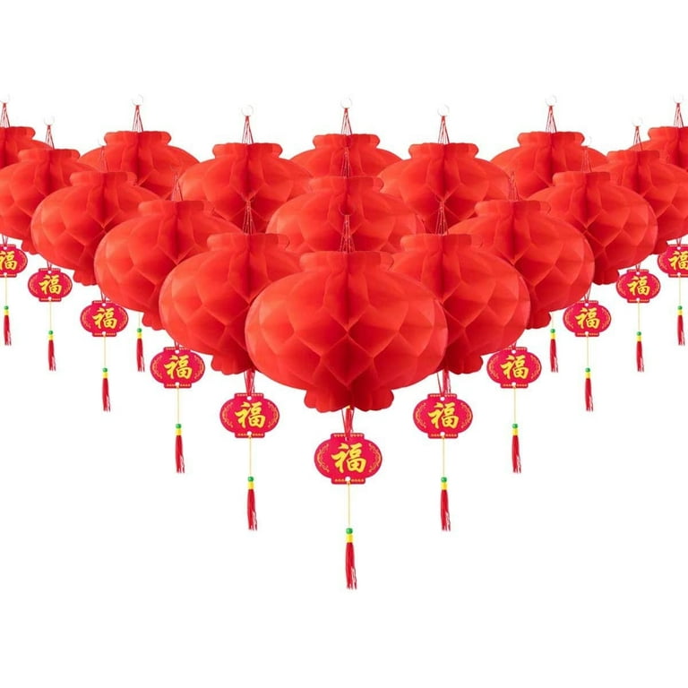 2023 Chinese New Year Decorations Set, 38 Pcs Lunar New Year Decor Red Paper-Cuts Lanterns Rabbit Red Envelopes Door Stickers Lucky Hanging Ornaments