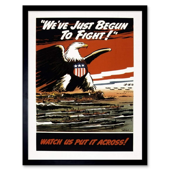 Wee Blue Coo Impression d'Art de l'Armée de l'Air WWII War USA American Eagle Navy Poster Encadré Décoration Murale 12x16 Pouces
