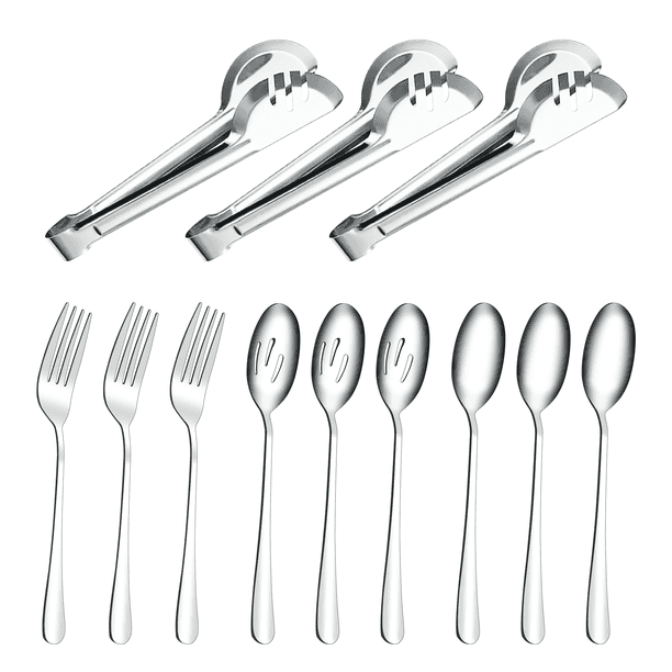 iDiskk Utensilios para Servir de Acero Inoxidable de 12 Piezas, Cuchara/cuchara/tenedor/pinzas para Servir, Plateado