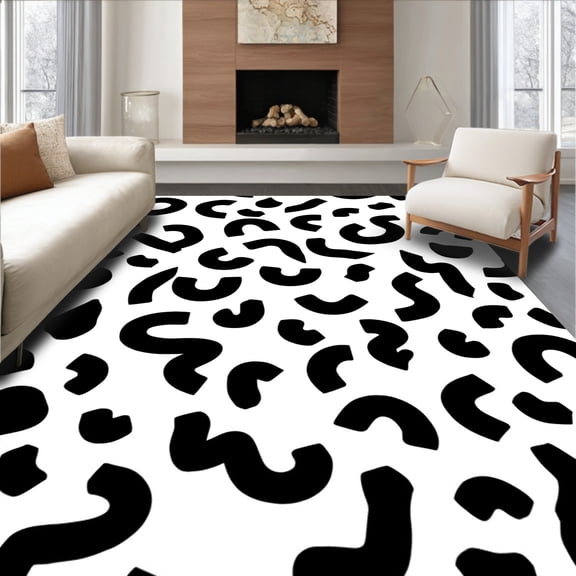 ODIKA 4'x6' Machine Washable Non-Slip Area Rug, Vintage Retro Abstract Animal Inspired with Bold Spot Motifs High Traffic Rug, Black, 289649