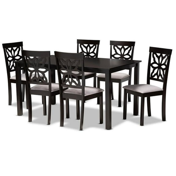Bowery Hill Grey Upholstered and Brown Finished Wood 7-Piece Dining Set