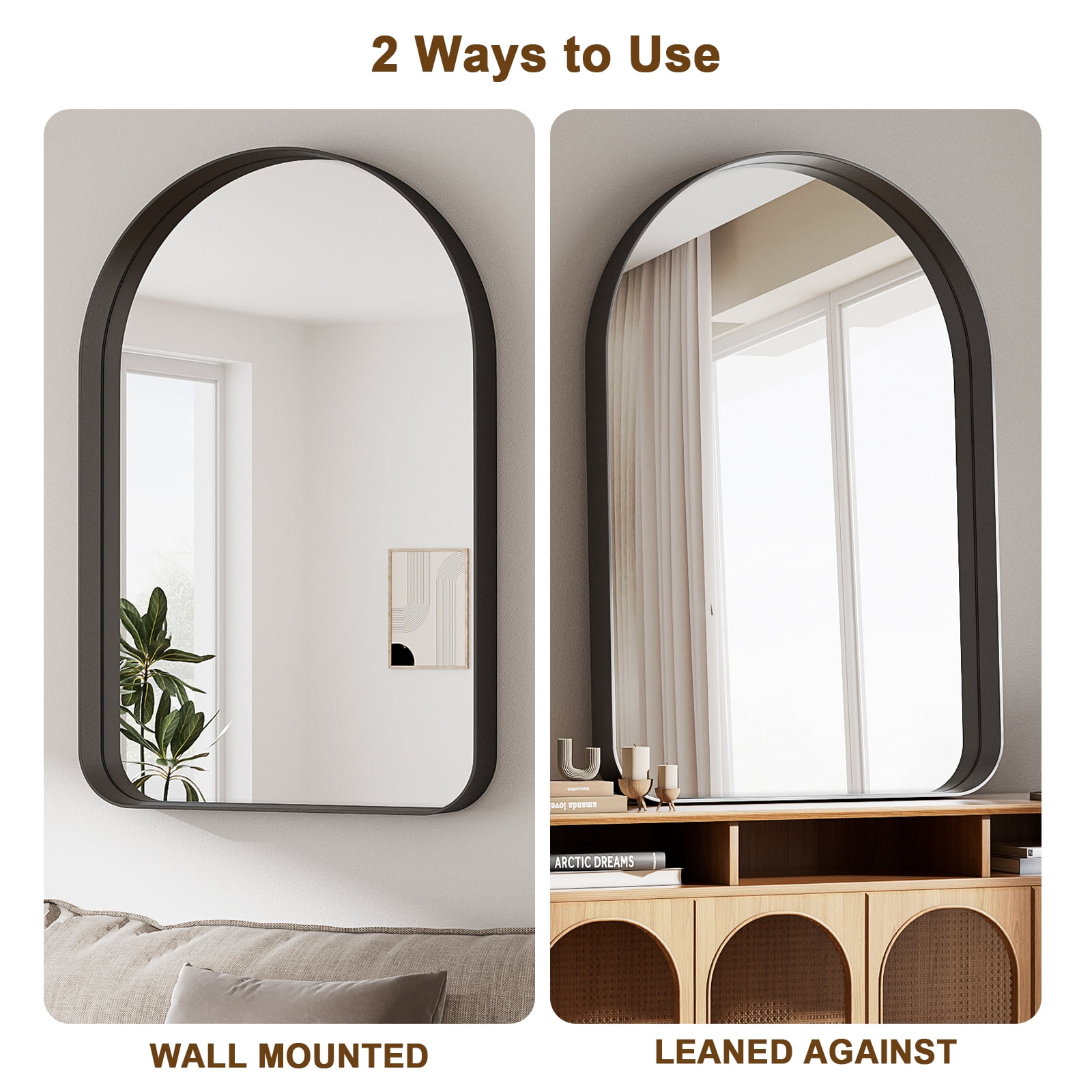 Gleamira 26"x38" Arched Bathroom Mirror Wall-Mounted Mirror with Deep Frame, Black