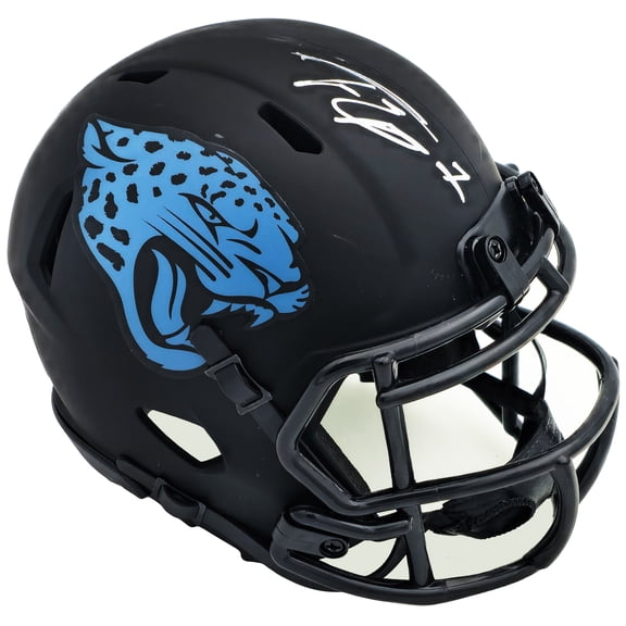 Travis Etienne Autographed Jacksonville Jaguars Eclipse Black Speed Mini Helmet Beckett BAS Witness 225125