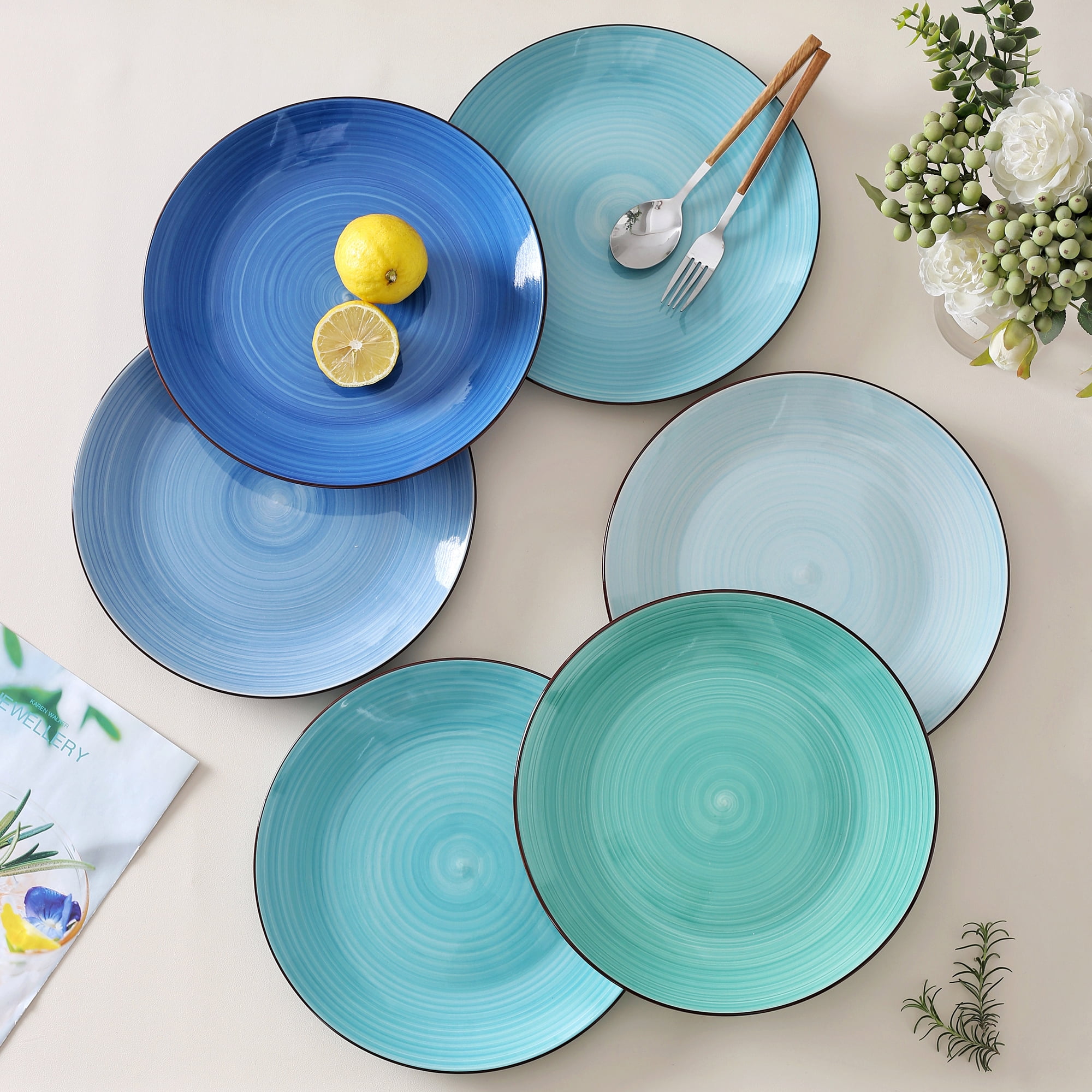 Dorothy 18 Piece Stoneware Dinnerware Set, Blue, Series, Service for 6