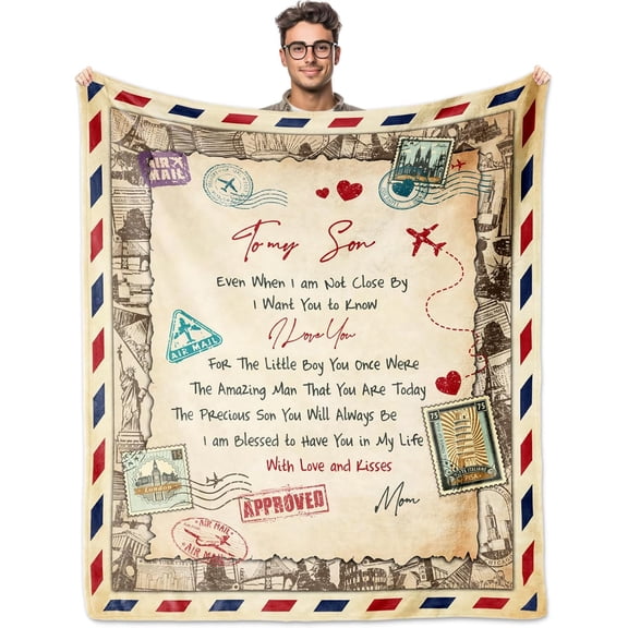 Father Day Son Gifts Throw Blanket 60"X 50", Gifts for Son, Son Gifts from Mom Dad, Gift for Son, Adult Son Gift Ideas, Birthday Gifts for Son, Adult Son Gifts for Graduation Christmas