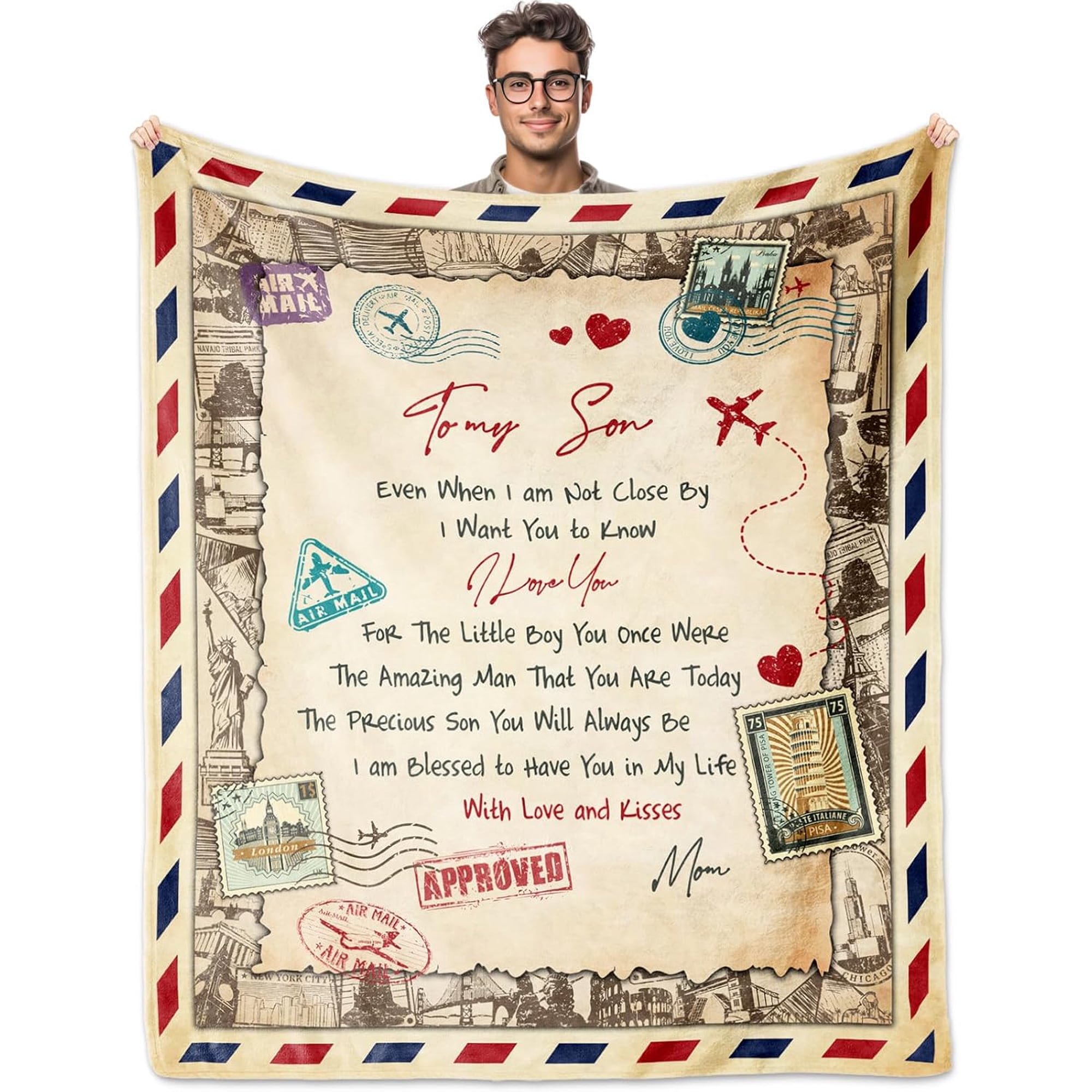 Father Day Son Gifts Throw Blanket 60"X 50", Gifts for Son, Son Gifts from Mom Dad, Gift for Son, Adult Son Gift Ideas, Birthday Gifts for Son, Adult Son Gifts for Graduation Christmas