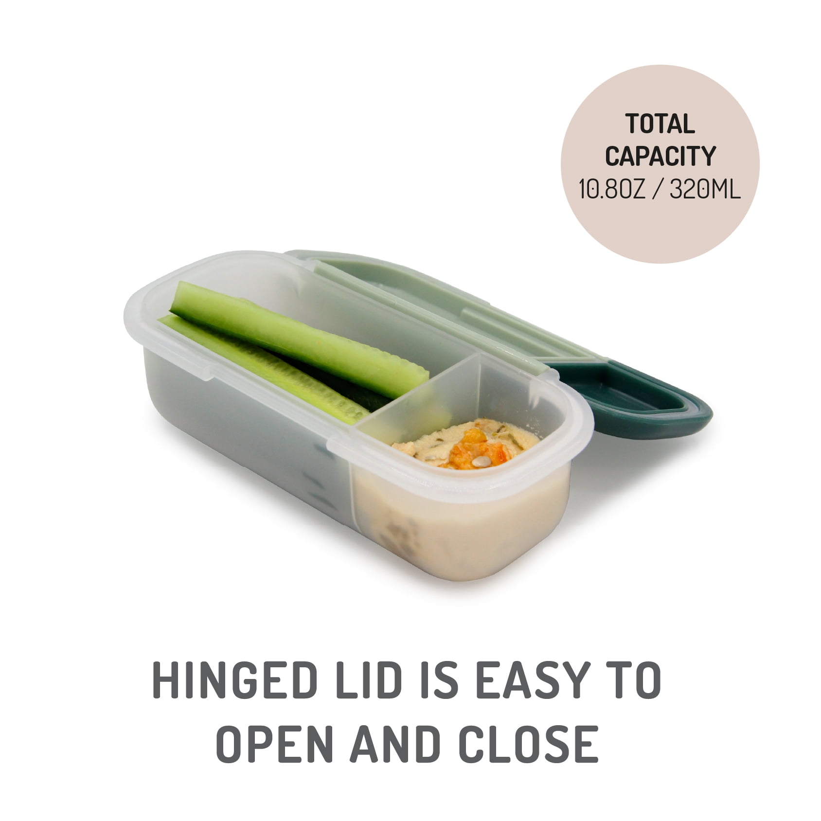 Melii 2-Compartment Plastic Snack Box, Food Storage Container in Cactus, Fern & Sage for Daily Lunch Packing