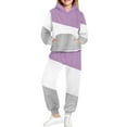 thumbnail image 6 of AINIYSGirls Color Block Sweatsuit Outfits Fleece Hooded Sweatshirt and High Waist Jogger Sweatpants Athletic Outdoor Comfy Set with Pockets for Kids Purple 10-11Years, 6 of 6