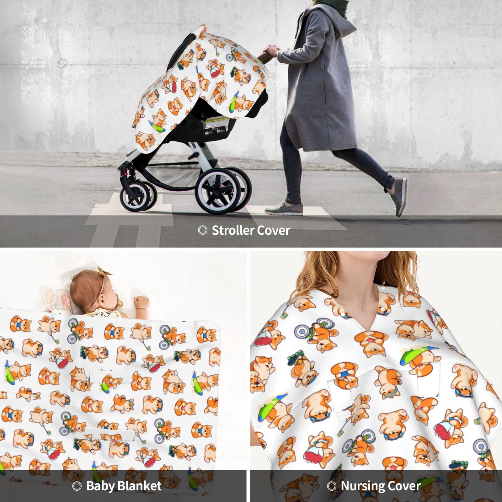 Car Seat Cover Baby - Kawaii Shiba Dog Breathable Infant Car Seat Cover for Baby Carseat, Lightweight Comfort Baby Essentials Must Haves Newborn Stuff for Girl Boy