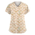 thumbnail image 2 of Easter Scrubs Tops for Women Cute Bunny Pattern Plus Size Scrubs Short Sleeve V-Neck Working Uniform Easter Stretch Nursing Medical Scrubs T Shirts with Pockets, 2 of 5