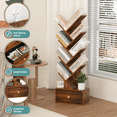 thumbnail image 3 of LEYAOYAO 8-Tier Zigzag Tree Bookshelf with a Drawer, Space-Saving Tall Bookcase for Home Office, Living Room, Brown, 3 of 7