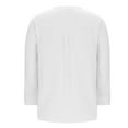 thumbnail image 5 of HomeDM Womens Long Sleeve Cotton Shirts Solid Color Basic Fall Summer Button Down Crew Neck Tops Casual Business Beach Tee Shirts - White/L, 5 of 7