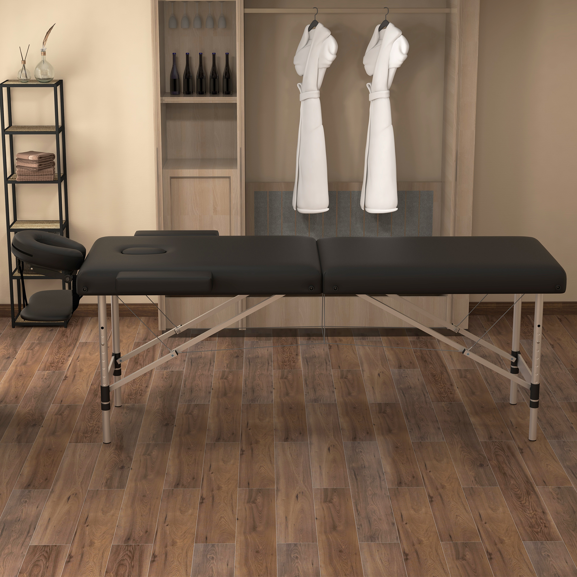 Westice Portable 2-Section Foldable Massage Table with Adjustable Height, Face Cradle, Aluminum Frame, Ideal for Spa, Tattoo, Lash & Facial Services, Black