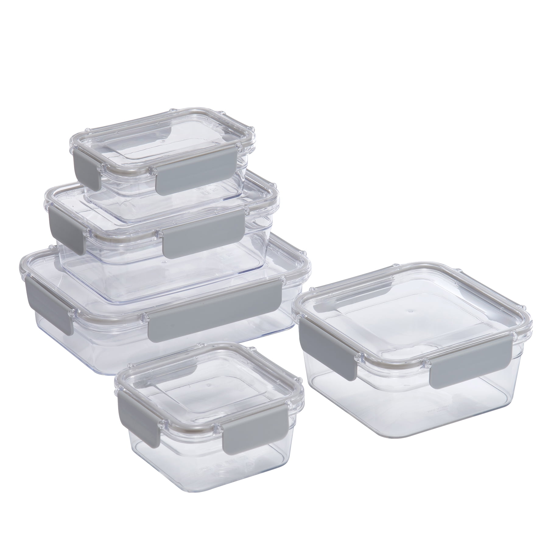 Mainstays 5 Pack Tritan Food Storage Container, Clear with Soft Silver Latches, 5 Sizes With Total 4.39L