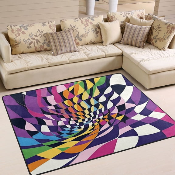 Yayeee Area Rugs for Living Room 5.2'x4' Non Slip Washable Bedroom Floor Carpet, Purple Wavy Plaid