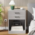 Modern Grey Nightstand Pair with Charging Station, 2 Outlets, 2 Drawers