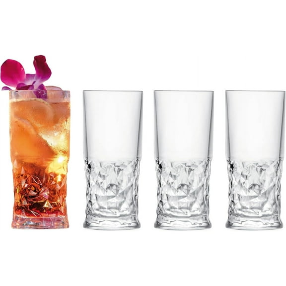 Barski Highball Glass - Drinking Glasses - Set of 4 - Hiball Tumblers - Glass Crystal Tumbler - for Water, Juice, Beer, Mixed Cocktails, Mojito Glass, Tom Collins Bar Glassware, 11 oz, Made in Europe