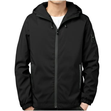 Atogsazn Mens Windbreaker Jacket Zip Up Long Sleeve Hooded Jackets Lightweight Hiking Outwear Clothes Black XXL on Clearance