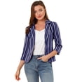 thumbnail image 1 of Blazer De Solapa Con Muescas Y Mangas 3/4 A Rayas Para Mujer Azul profundo L, 1 of 6