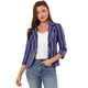 thumbnail image 1 of Blazer De Solapa Con Muescas Y Mangas 3/4 A Rayas Para Mujer Azul profundo L, 1 of 6